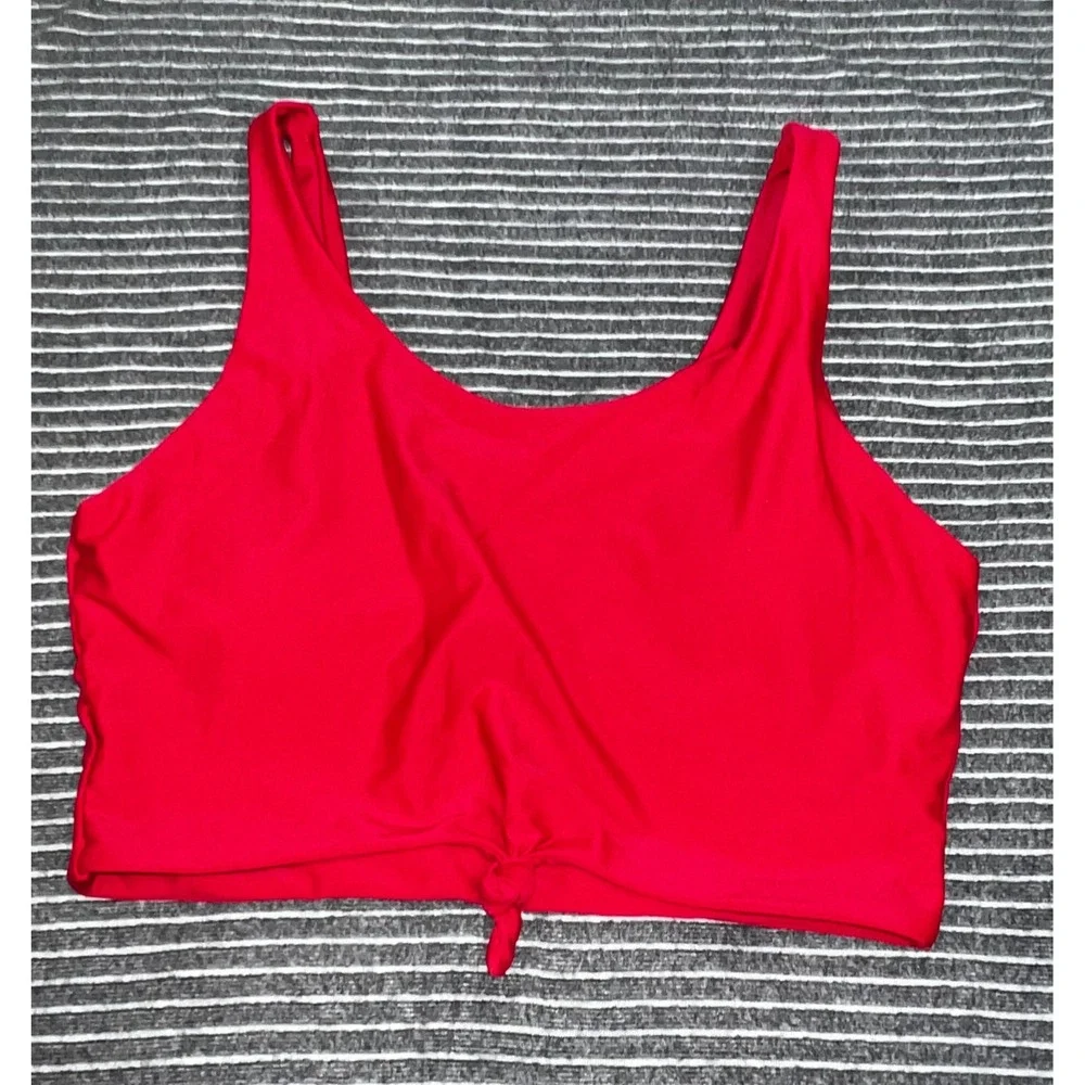SHEIN Womens Red Front‎ Knot Scoop Neck Bikini Top Size L Solid Swimwear